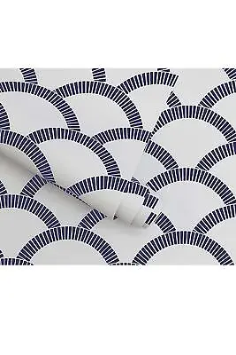 Tempaper Double Rolls 20.5  X 33' Mosaic Scallop Wallpaper Blue/Cream • $49.99