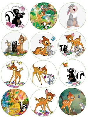 Set Of 12 Classic Bambi Baby Edible Paper Cupcake Cookie Toppers PRE CUT  • $5