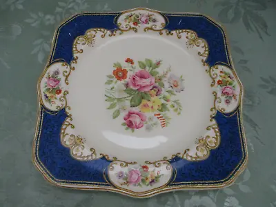 Myott Staffordshire Eng. 8 1/4  Square Plate Blue Floral Coronation #4258 • $12.99