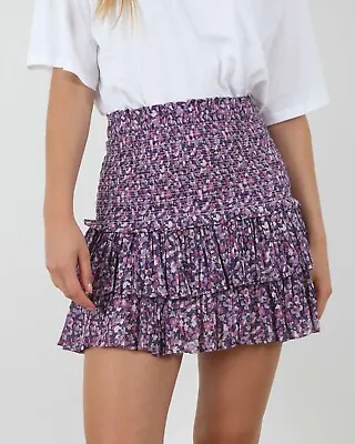 Isabel Marant Etoile Naomi Violet Smocked Floral Printed Cotton Short Skirt M 36 • $93.50