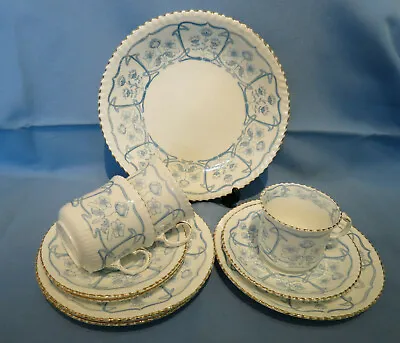 Vintage Victorian Samuel Radford Blue & White Floral Tea Trio X3 Plus Cake Plate • £12.50