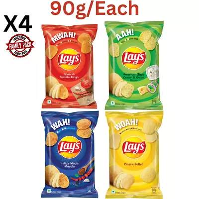 X4 Lays India's Mix Flavor 90g Family Pack Potato Chips Wafers Snacks - UK • £12.99