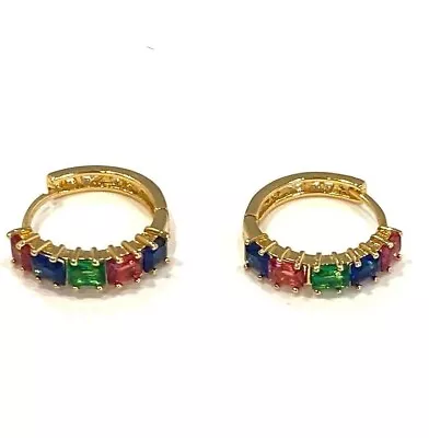 Brilliant Bling New Multi Color 14k Gold Filled 18mm Huggie Mini Hoop Earrings • $5.35