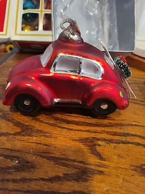 Crate And Barrel Large Red Mercury Glass Volkswagen Bug Vintage Ornament  • $20