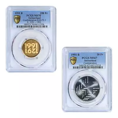 1991-B Switzerland Confederation Gold And Silver Coin Set PCGS MS70 + MS67 • $2000