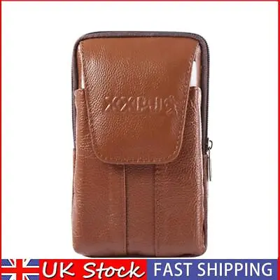 Men Cowhide Leather Fanny Waist Bag Solid Phone Purse Belt Pouch (Brown) UK • £6.49