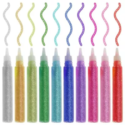 GLITTER GLUE GEL PENS ART CRAFT SPARKLY COLOURED MARKERS CHILDREN (Pack Of 10) • £2.89