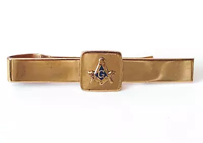 Masonic Freemason Compass & Square Gold Vintage Tie Bar Slide Tie Tack • $19.95