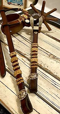 NCHA AQHA Texas Richardson Bit & Spurs Custom Silver Bridle Buckle Rawhide NRHA • $176.62