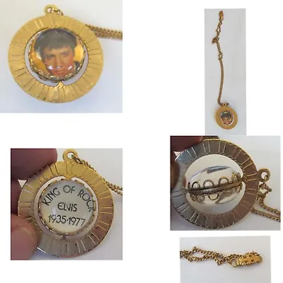 Vintage Elvis Presley Revolving Pendant King Of Rock N Roll 1935-1977 Gold Tone • $14