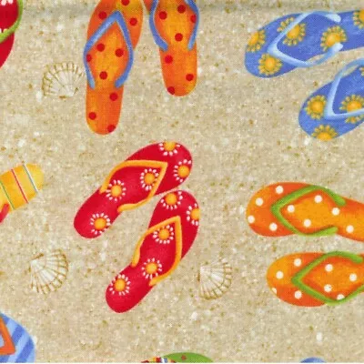 $5.50 • Buy Great Quilting Fabric - Thongs At The Beach Fat Quarter