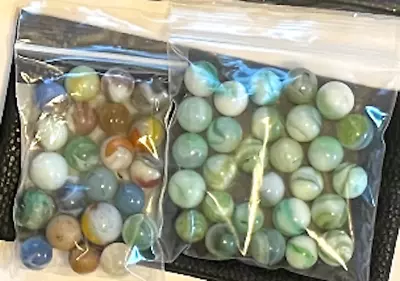 50 Vtg Mystery Green & Mixed Glass Swirl Marbles & Black Pouch Lot #14 Of 14 • $9.95