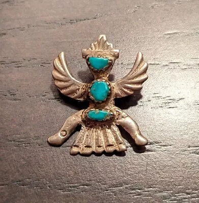 Vintage Antique Zuni Silver Turquoise Knifewing Pin Brooch Native American • $99