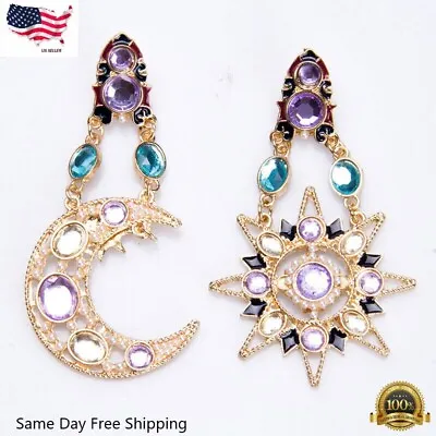 $4.49 • Buy 925 Silver Plated Sun Moon Star Dangle Drop Earrings Women Jewelry Simulated
