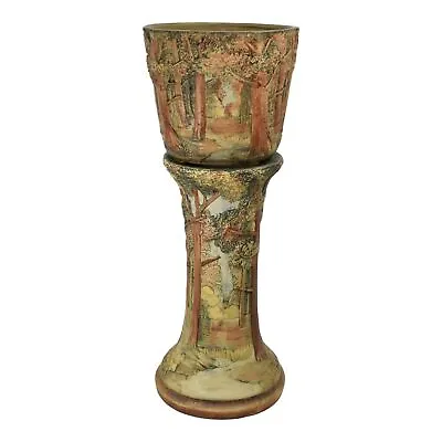 Weller Forest 1920s Vintage Art Pottery Brown Landscape Jardiniere And Pedestal • $1695