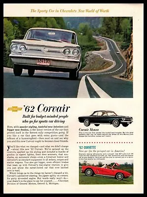 1962 Chevrolet Corvair Monza & 1962 Chevy Corvette Convertible 327 V-8 Print Ad • $9.95