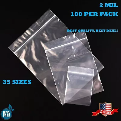 100 Bags Small Clear Reclosable Zip Seal Top Lock T-Shirt Plastic Zipper Bag • $5.80