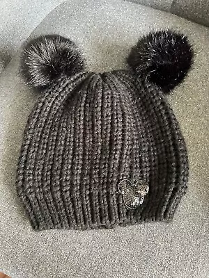 Disney Adult Knit Winter Hat Beanie Mickey Mouse Sequins Fur Pom Pom Ears Black • $24.99