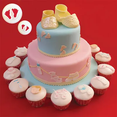 2x Newborn Baby Feet Icing Cutter Cake Mould Fondant Decoration Mold Sugarcraft • £3.49