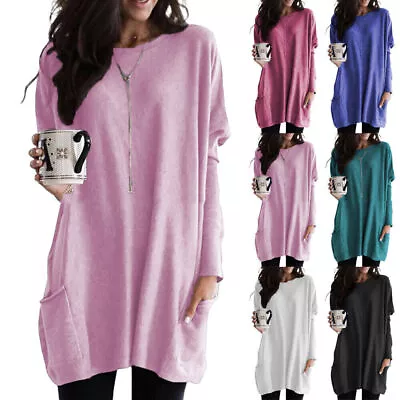 Womens Casual Tunic Baggy Tops Pockets Blouse Long Sleeve T-Shirt Plus Size • $19.82