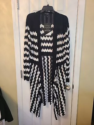 NEW Attitudes By Renee Knit Draped Maxi Cardigan Black & White XL A500926 • $19.95