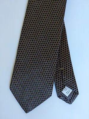 Eton. Classic Jacquard Silk Tie. Navy And Brown Geometric. • £24.99