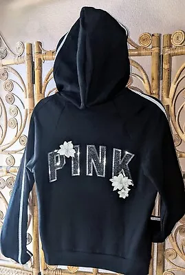 Victoria Secret PINK Bling Sequin Hoodie Full Zip Jacket Size Medium Hibiscus • $59.99