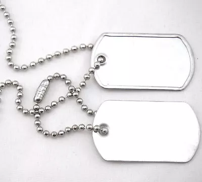 Military Army Blank Shiny Finish Mini Dog Tag Set W/ Stainless Steel Ball Chains • $4.95