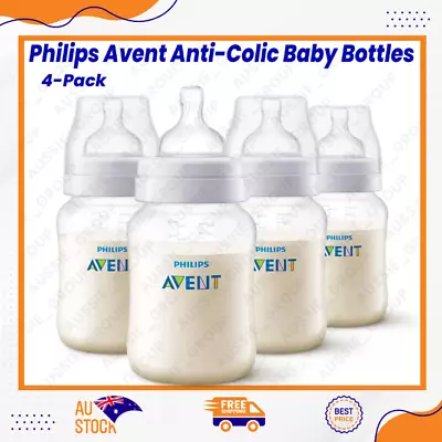 Philips Avent Anti-Colic Baby Bottles 260ml 4-Pack SCF813/47 Flow Size 2 (1M+) • $46.99