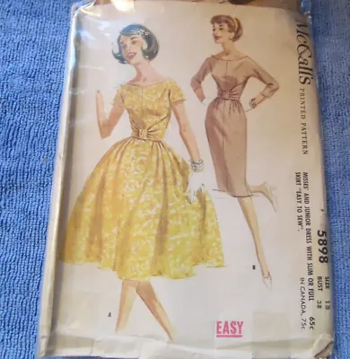 *60s McCall #5898  Dress Vtg Sewing Pattern SZ 18 Bust 38 • $17.99