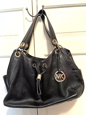 Michael Kors Black Leather LUDLOW Hobo Shoulder Bag Purse Drawstring EXCELLENT! • $49.95