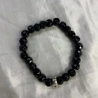 THOMAS SABO Charm Club Black Obsidian Stone Stretch Bracelet • $38