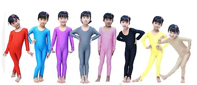 £10.99 • Buy Kids Long Sleeve Dance Gymnastics Catsuit All In One Unitards Leotard Lycra