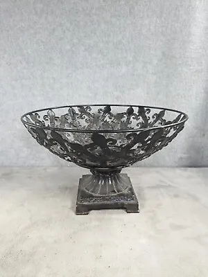 Vintage Metal Pedestal Bowl Art  Open Work Ornate Dish 7  Tall 11  Diamter • $29.98