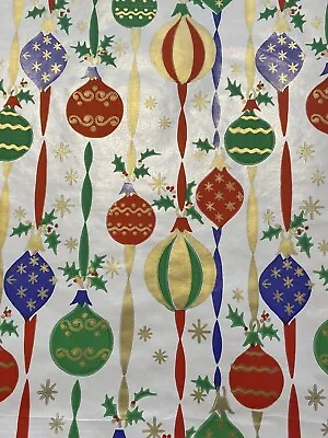 Vtg Christmas Wrapping Paper Gift Wrap Multicolored Ornaments & Ribbon Nos • $7.46