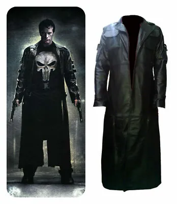 Punisher War Zone Thomas Jane Black Leather Trench Coat Jacket • $89.99