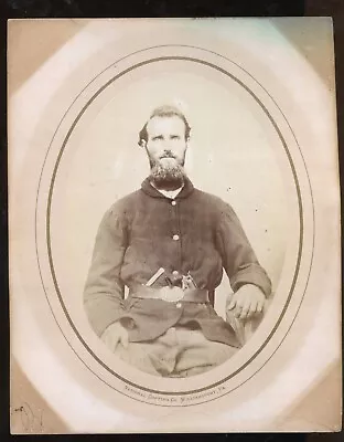 Large Mounted Albumen Photograph Armed Civil War Soldier 34th PA Infantry • $19.50