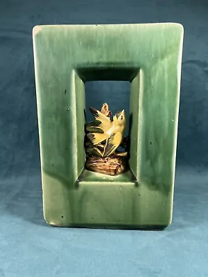 VINTAGE MCCOY YELLOW AND GREEN ARCATURE SQUARE CUT-OUT PLANTER W BIRD • $15