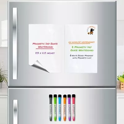 Magnetic Dry Erase Whiteboard For Fridge & 2 White Magnets With 6 Pens • $19.46