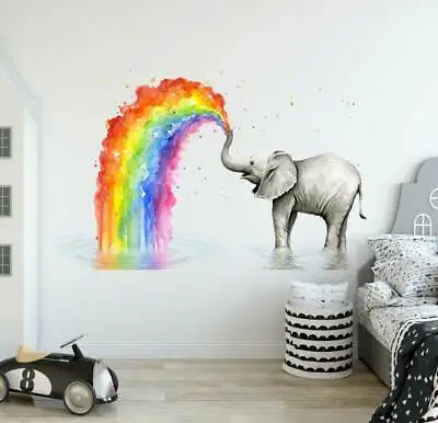 Elephant Rainbow Wall Decal Kids Nursery Stickers Baby Cot Decor Art Mural Gift • £30