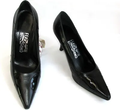 Salvatore Ferragamo Court Heels 8 CM Leather Smooth & Patent Black 38 Excel Mint • $233.70