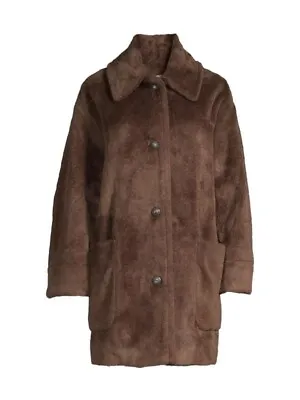 NEW VINCE V771691369 -Faux Fur Car Coat In Bark Size L #C2572 • $319.99