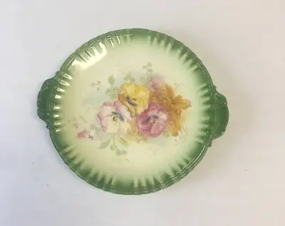 Vintage Porcelain Green Trim Plate Pansy Transfer Franz Mehlem Bonn Germany • $22