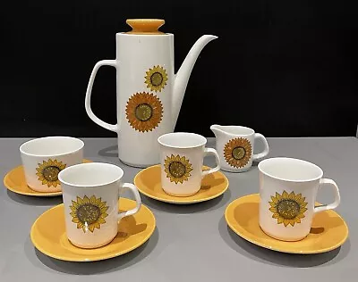 J&G Meakin Coffee Pot Sunflower Set Milk Jug Sugar Bowl 3 Cups/saucers • £28.95