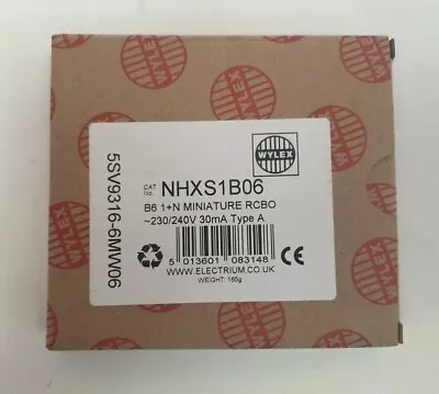 £22.99 • Buy WYLEX 6 AMP RCBO NEW COMPACT VERSION B TYPE 30ma 6ka NHXS1B06