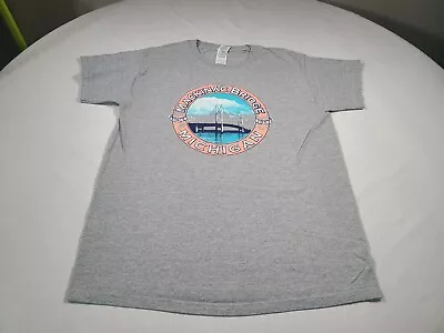 Mackinac Bridge Shirt Mens Medium Gray Michigan Tourism Graphic Tee • $10