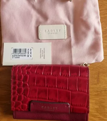 £17.50 • Buy Radley Arlington Court Medium Flap-over Purse Faux Croc Red Bnwt