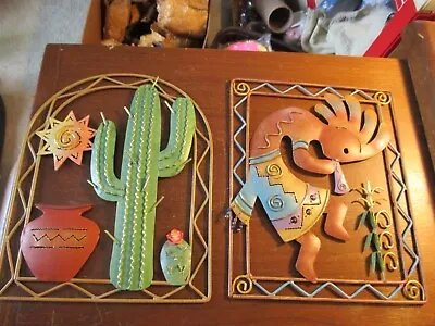 Southwestern Metal Art Saguaro Cactus Mexican Pottery Dancing Figure • $11.53