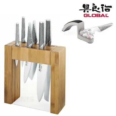 New Global Ikasu 7pc Knife Block Set + Mino Sharpener Made In Japan • $477.20