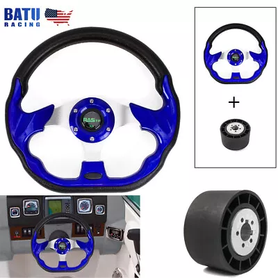 12.5inch Blue Marine Boat Steering Wheel & 3/4  Axle Hub Adapter Keyway 3 Spokes • $56.99